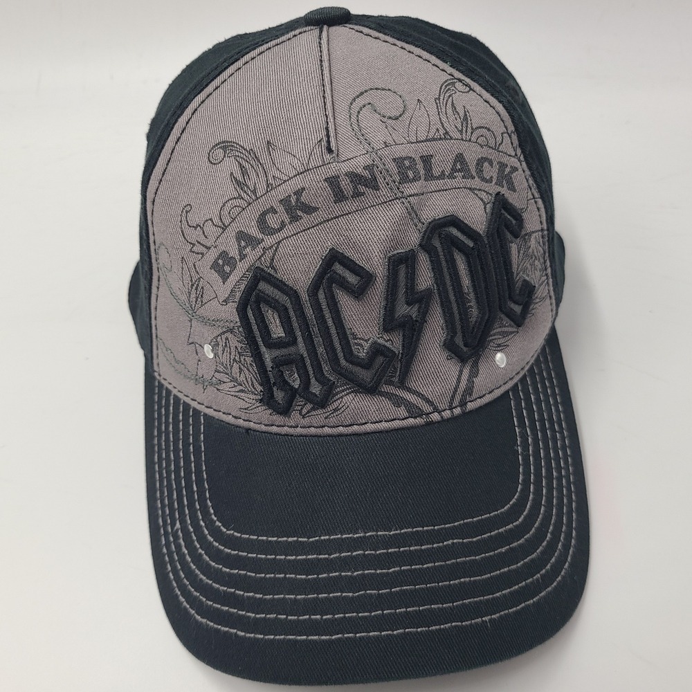 AC/DC Hat Fitted One Size Gray Black Back In Black Rock Band Casual Cotton Men
